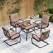 7PCS Outdoor Patio Dining Set 6 Spring Motion Chairs with Cushion 1 Rectangular Expandable Table Porch Lawn Backyard Garden Furniture Sets Burgundy