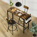 CoSoTower Wood Top Metal Base Side Table Industrial Bar Table with Two Chair--Adjustable Table Base Bistro Whiskey Pub Table 47.44 W X 15.75 D X 35.43 H