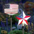 US Flag And Star Solar Garden Stake - American Flag And Star Solar Stake Lights - U.S. Edition Solar LED Outdoor Home Decor Perfect For Home Garden Patio And Yard 1 L X 5.5 W X 28 H