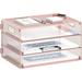 3 Tier Letter Tray Paper Organizer with Handle Desk File Organizer for School Office Home Pink