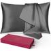Kmowoo Lacette Silk Pillowcase 2 Pack for Hair and Skin Mulberry Silk Double-Sided Silk Pillow Cases with Hidden Zipper (Deep Gray Queen Size: 20inchx30inch)