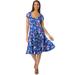 Plus Size Women's Stretch Knit Peasant Dress by Jessica London in Dark Sapphire Floral (Size 22 W)