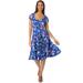 Plus Size Women's Stretch Knit Peasant Dress by Jessica London in Dark Sapphire Floral (Size 26 W)