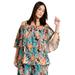 Plus Size Women's Removable-Strap Ruffle Top by June+Vie in Black Tropical Flowers (Size 18/20)