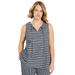 Plus Size Women's High-Low Linen-Blend Tank Top by June+Vie in Grey Horizontal Stripe (Size 18/20)