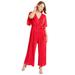 Plus Size Women's Wide-Leg Plisse Jumpsuit by June+Vie in Vivid Pink (Size 22/24)