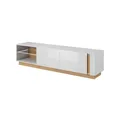 Arte Elegant Arco Tv Cabinet With Storage In White Gloss & Oak Grandson - H460mm X W1880mm X D400mm, Optional Led