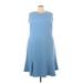 Serengeti Casual Dress - A-Line High Neck Sleeveless: Blue Solid Dresses - Women's Size 3X