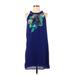 Adrienne Vittadini Casual Dress - Mini High Neck Sleeveless: Blue Floral Dresses - Women's Size 2