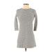 MNG Casual Dress - Mini Crew Neck 3/4 sleeves: Gray Print Dresses - Women's Size 2