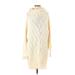 Free People Casual Dress - Sweater Dress High Neck Long sleeves: Ivory Print Dresses - Women's Size Small