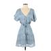 Cupcakes & Cashmere Casual Dress - Mini V-Neck Short sleeves: Blue Dresses - New - Women's Size 0