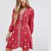 Free People Dresses | Free People Star Gazer Embroidered Mini Dress Women’s Size Small 3/4 Long Sleeve | Color: Red | Size: S