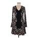 White House Black Market Casual Dress - Mini V-Neck Long sleeves: Black Floral Dresses - Women's Size Medium Petite