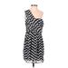 H&M Casual Dress - Mini One Shoulder Sleeveless: Black Chevron/Herringbone Dresses - Women's Size 8