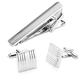 Tie Clip and Cufflink Sets for Men, Silver Stainless Steel Neck Tie Clip Cufflink Shirt Men's Suit Accessories Gifts for Men