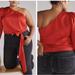 Anthropologie Tops | Anthropologie Mare Mare Red Satin Draped Puff-Sleeve One Shoulder Blouse Size 3x | Color: Red | Size: 3x