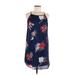 Casual Dress - Shift Halter Sleeveless: Blue Floral Dresses - Women's Size Medium