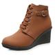 Dernolsea Ladies Ankle Boots, Lace Up Zip Chunky Platform Wedge Heeled Ankle Boots for Women Tan Size 3.5