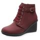 Dernolsea Ladies Ankle Boots, Lace Up Zip Chunky Platform Wedge Heeled Ankle Boots for Women Burgundy Size 5