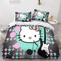 HOUKIG Hello Kitty Quilt Cover Set Bedding Set Anime Characters Hello KittyDuvet Cover with Zipper Closure,Printed Pattern,Color, Microfiber,Design Double（200x200cm）