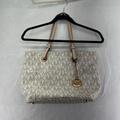 Michael Kors Bags | Michael Kors Jet Set Monogram Logo Mk Tote Purse Handbag Shoulder White Tan | Color: Tan/White | Size: Os