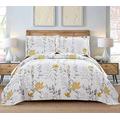 Quilt Set Queen Floral Bedspread Coverlet Queen Floral Quilts Bedding Spring Summer Lightweight Quilts Bedspread Reversible Bedding Grey Leaf Yellow Floral Quilt Collection Bedspread with Pillow Shams