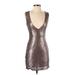 TOBI Cocktail Dress - Party Plunge Sleeveless: Brown Print Dresses - New - Women's Size Small
