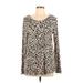 Maurices Long Sleeve T-Shirt: Brown Animal Print Tops - Women's Size Large