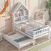 Pine Wood Twin Size House-Shaped Bed with Trundle and Storage Headboard