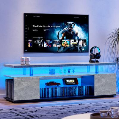 LED Lights Gaming Media Entertainment Center w/ Storage Cabinet, Gray - 16 inches in width