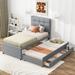 Twin Size Upholstered Platform Bed with Trundle and 3 Drawers, Supported By Sturdy Wooden Boards
