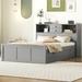 Full Size Wood Pltaform Bed with Twin Size Trundle, 3 Drawers, Upper Shelves and a set of USB Ports & Sockets