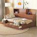 Twin Size Wooden Daybed with 3 Storage Drawers, Upper Soft Board, shelf, and a set of Sockets and USB Ports