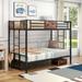 Metal Twin Over Twin Bunk Bed with Guardrail and Storage Space