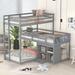 Wood L-Shaped Triple Twin Bunk Bed with Storage Cabinet