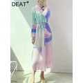 DEAT-Robe plissée à simple boutonnage pour femme robes maxi décontractées manches évasées