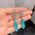 Boucles d'oreilles en forme de poire pour femme bijoux de luxe diamant émeraude Paraiba