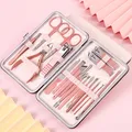 Stainless Steel Nail Clipper Set Grooming Tool Set With Portable Case Manicure Art Tool Pink Nails