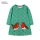 Little maven 2024 Baby Girls Green Cartoon Animals Birds Flowers Long Sleeves Dress Cotton Autumn