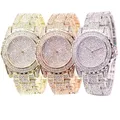 Luxurious High Quality Full of Rhinestone Clock Dial Bracelets For Women Shiny Crystal Gold Plated