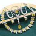 Exquisite Yellow Crystal 925 Sterling Silver Jewelry Sets For Women Wedding Bracelet Long Earrings