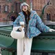 French Floral Printed Quilted Winter Down Coats For Women Streetwear Thick Warm Coats Female Loose