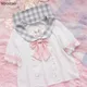Preppy Style Kawaii Bunny Ears Blouses Teen Girls Cute Plaid Sailor Collar Bow JK Shirt Rabbit