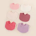6pcs/Lot Double Layer Cotton Muslin Solid Color Baby Bib Polyester Fabric Lace Dorp Shape Towel With