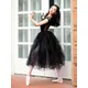 White Black Mesh Lace Ballet Dancing 80CM Long Tutu Hidden Elastic Waist Tulle Skirt Adult Ballerina