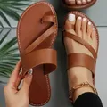 Sandales à lanières minimalistes pour femmes sandales plates d'été chaussures de plage en plein