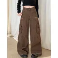 2023 Cyber Y2K Streetwear Vintage Brown Baggy Ripped Jeans Pants For Gothes Women Wide Leg Harajuku