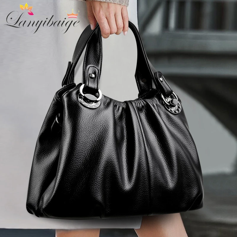 Sac à bandoulière en cuir véritable pour femme, sac à main de grande capacité, sacs initiés vintage, mode de luxe, haute qualité, tendance