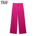 Pantaloni a gamba dritta TRAF per donna pantaloni a vita alta rosa donna Streetwear pantaloni